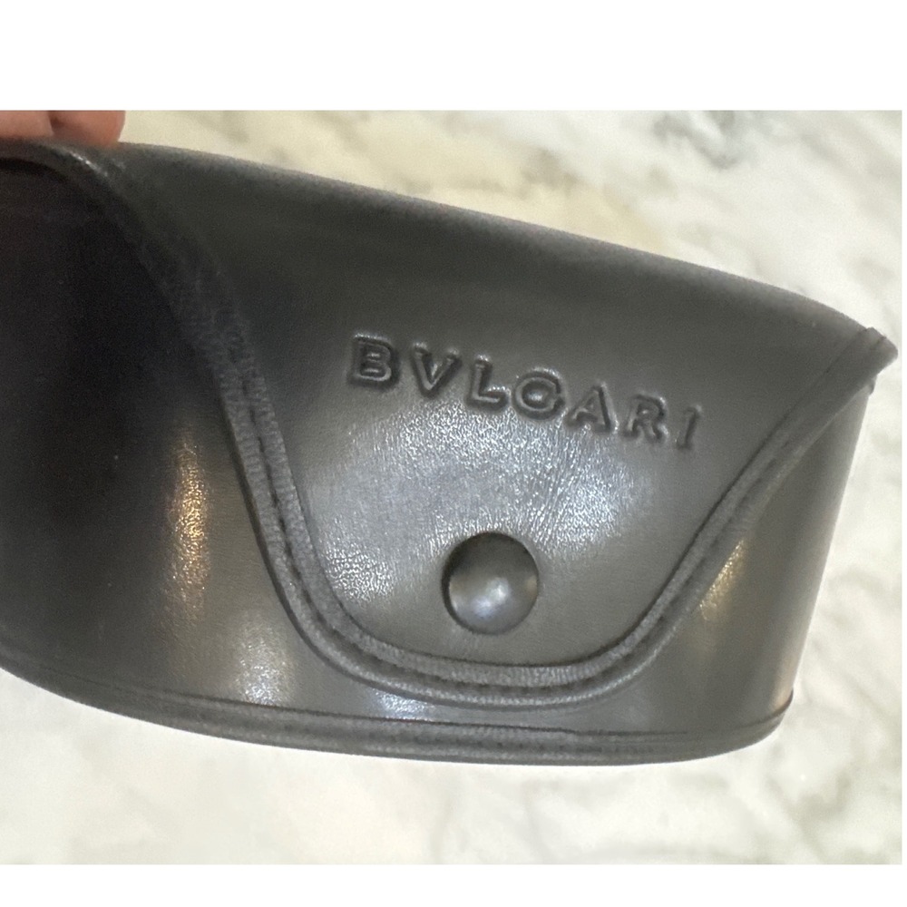 Bvlgari Black Leather Sunglasses Eyeglass Case Made in Italy Snap Closure Logo